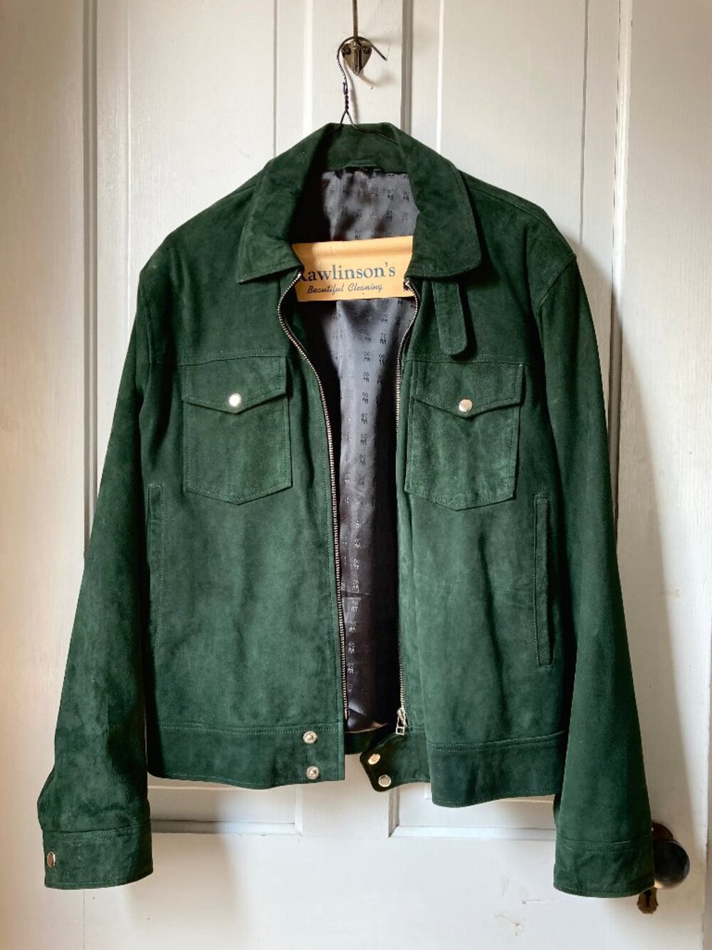 Dark Kelly Green Suede Mens Medium Trucker Jacket SHARP!